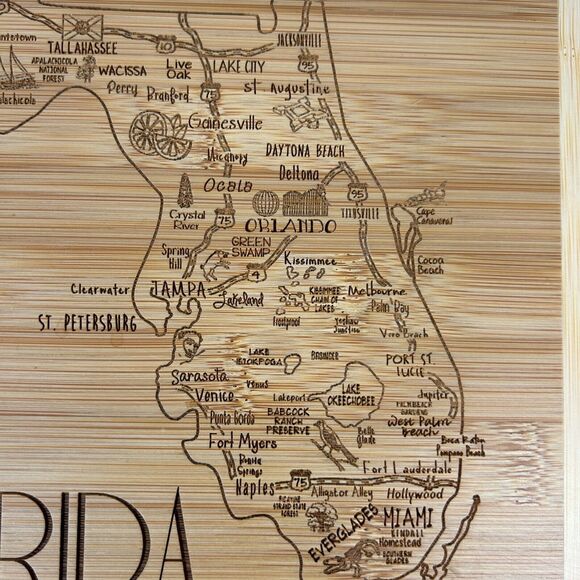 Totally Bamboo Florida Map Etched Wood Cutting Board Kitchen - Picture 4 of 15